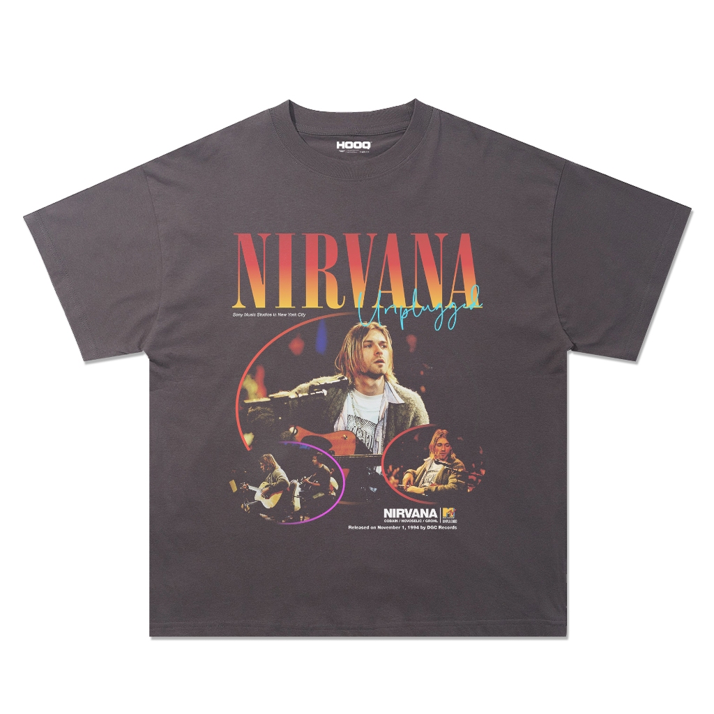 Kaos Band Nirvana Unplugged Kurt Cobain Oversize Dark Grey Nirvana T-shirt