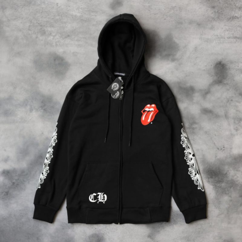 Jaket Hoodie zipper Chrome Hearts x Rolling stone unisex