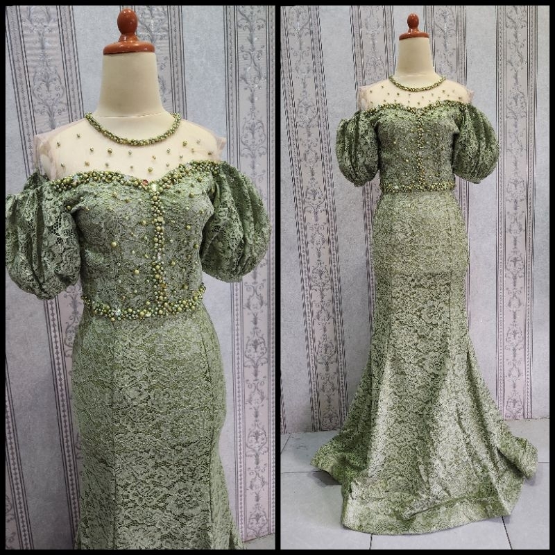 Dress brokat duyung lengan balon / baju pesta singer penyanyi