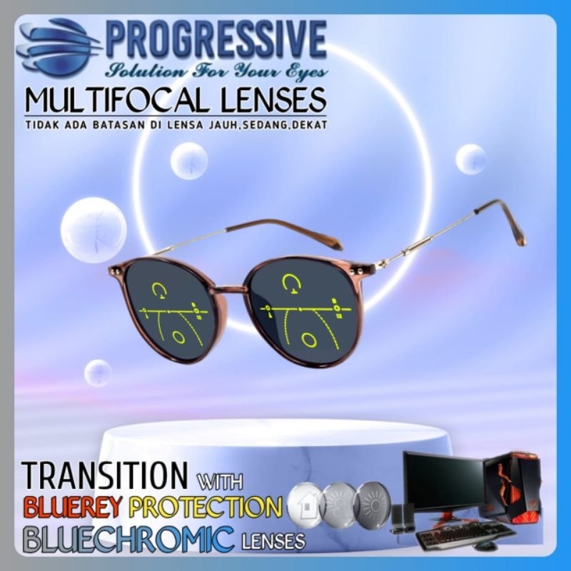Kacamata Progressive Antiradiasi Photocromic Blurey Pria/Wanita Kacamata Baca dan jalan Kacamata Jau