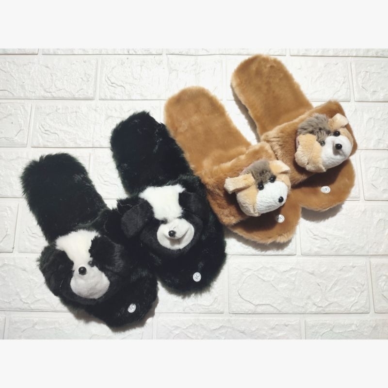 sandal slop wanita dewasa sandal full bulu boneka