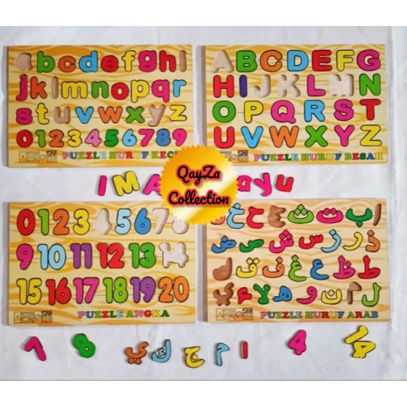 Puzzle Kayu Bongkar Pasang Huruf Angka Alfabet Mainan Edukasi Anak