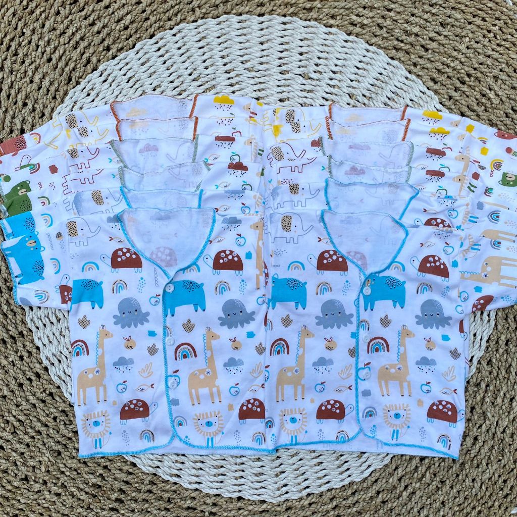 1 LUSIN (12 PCS) BAJU BAYI LENGAN PENDEK BAYI BARU LAHIR BAJU NEWBORN BAYI DNW BABY