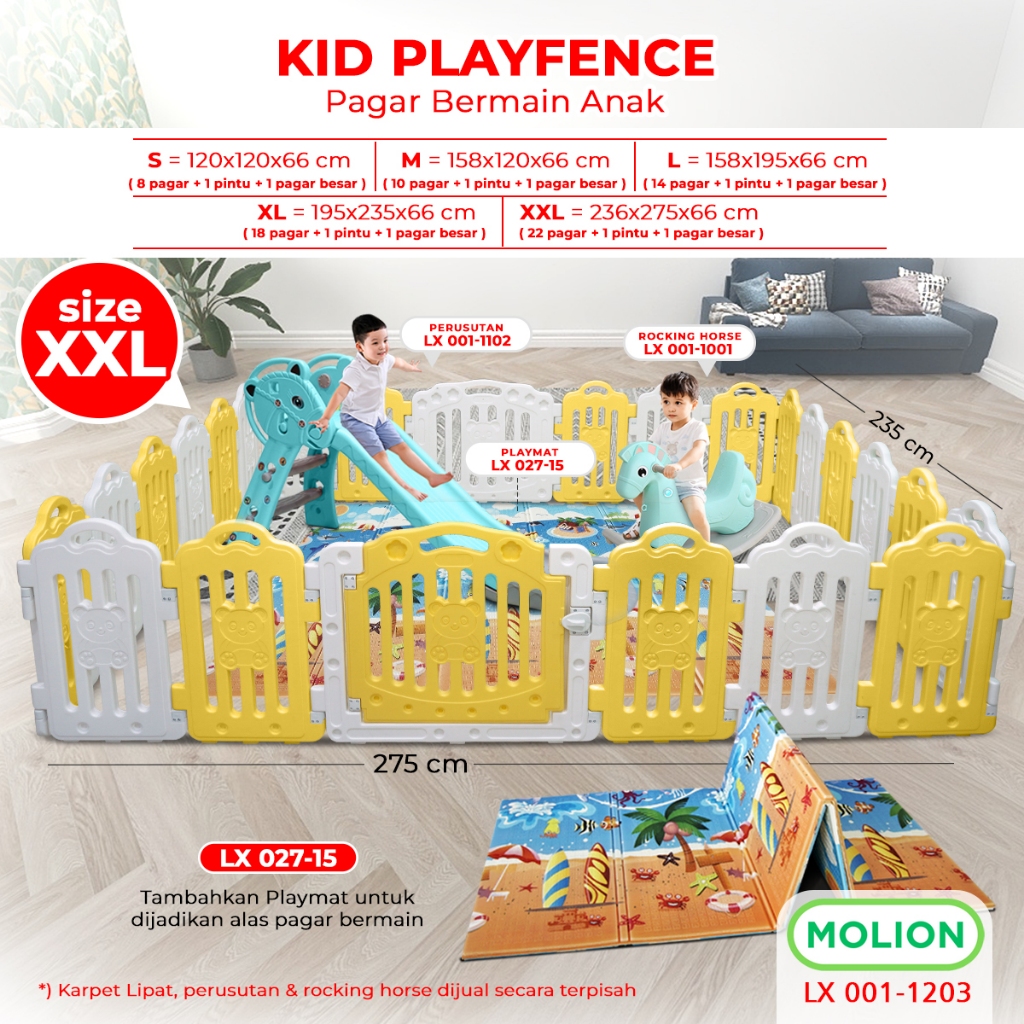 MOLION Pagar Bayi Set Pagar Anak Baby Playfence Pagar Kolam Mandi Prosotan Kuda Kudaan Playpen Pagar