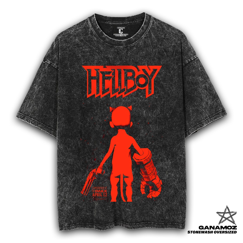 GANAMOZ Kaos Film Fantastic 4 HELLBOY Stone Wash Oversize T-shirt | Kaos Oversize Wanita | Kaos Over