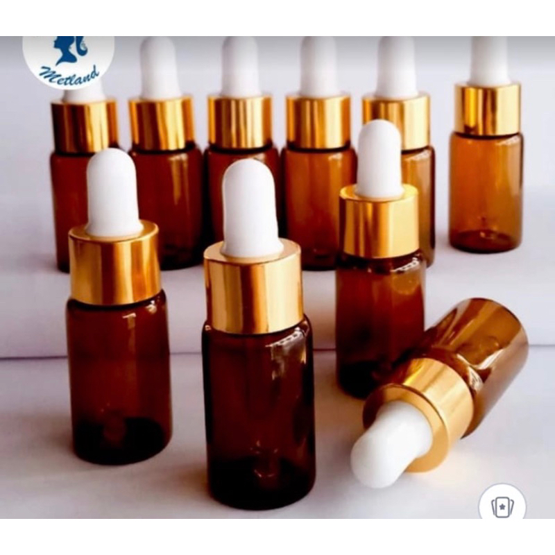 botol kaca 10 ml coklat tipis pipet gold