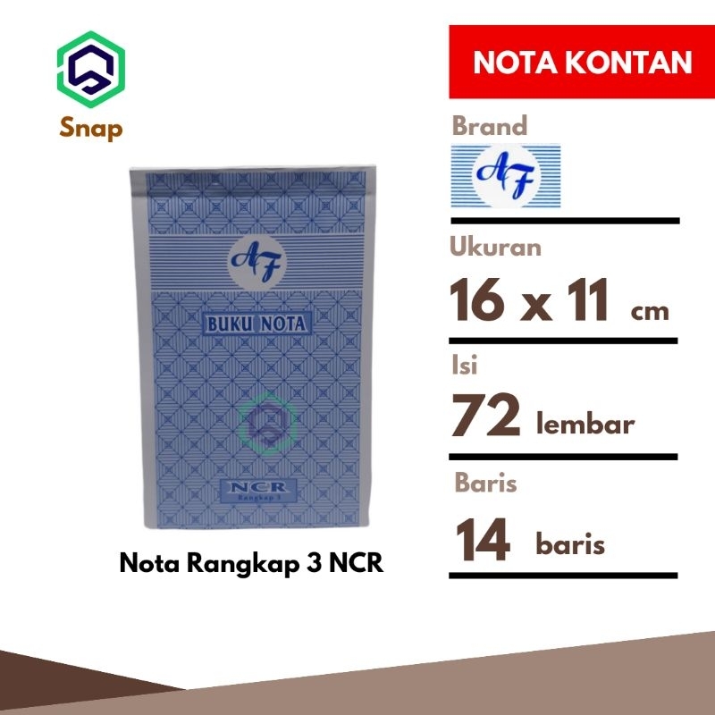 

Nota Bon Kontan 3 Rangkap 3 Ply NCR Kecil AF - 1 Buku