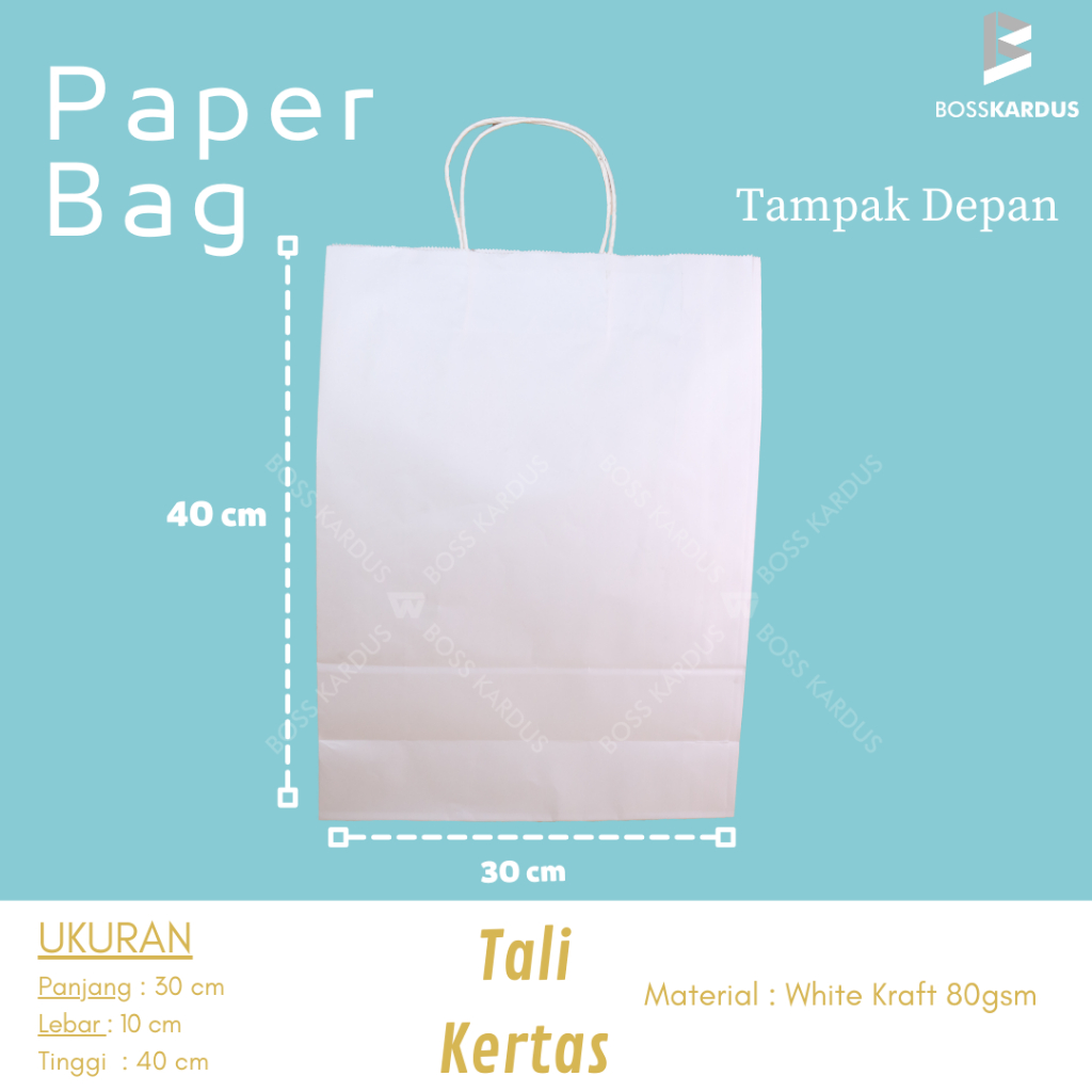 

1 pak isi 20pcs!! Paper Bag Polos/Kantong Kraft putih 30x10x40 cm