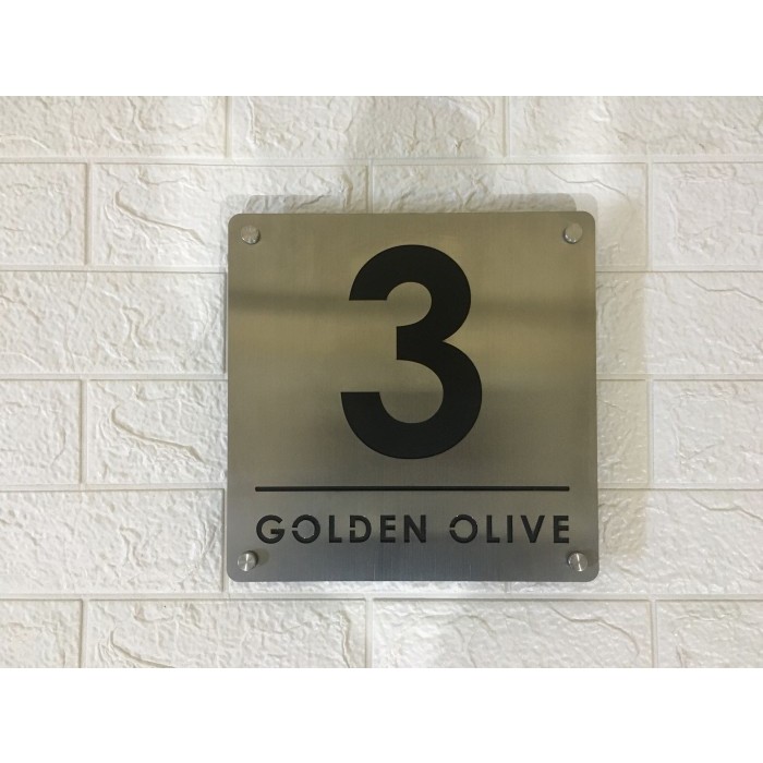 Nomor Rumah Stainless Steel 304 Ukuran 25 x 25 cm