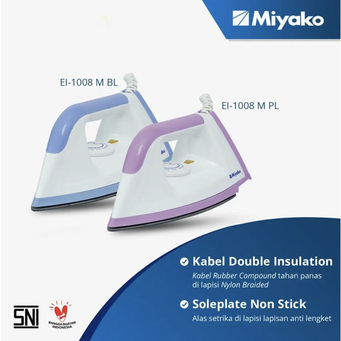 Setrika Listrik Miyako EI-1008 M / EI1008M / EI 1008 M Lapisan Teflon