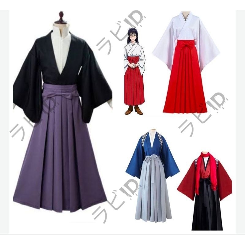 Hakama Hikomo Sakura Cosplay Anime Wanita Pria Jepang Real Picture kostum Cosplay