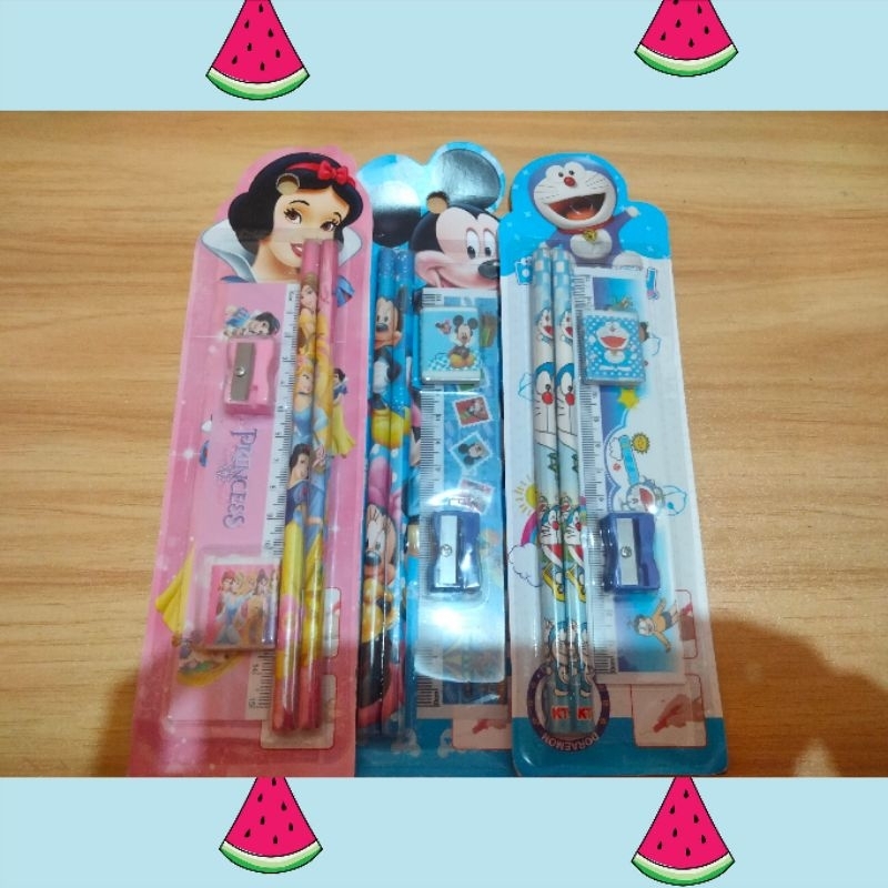 

alat tulis set 5 in 1 karakter kartun lucu banget / alat tulis set anak