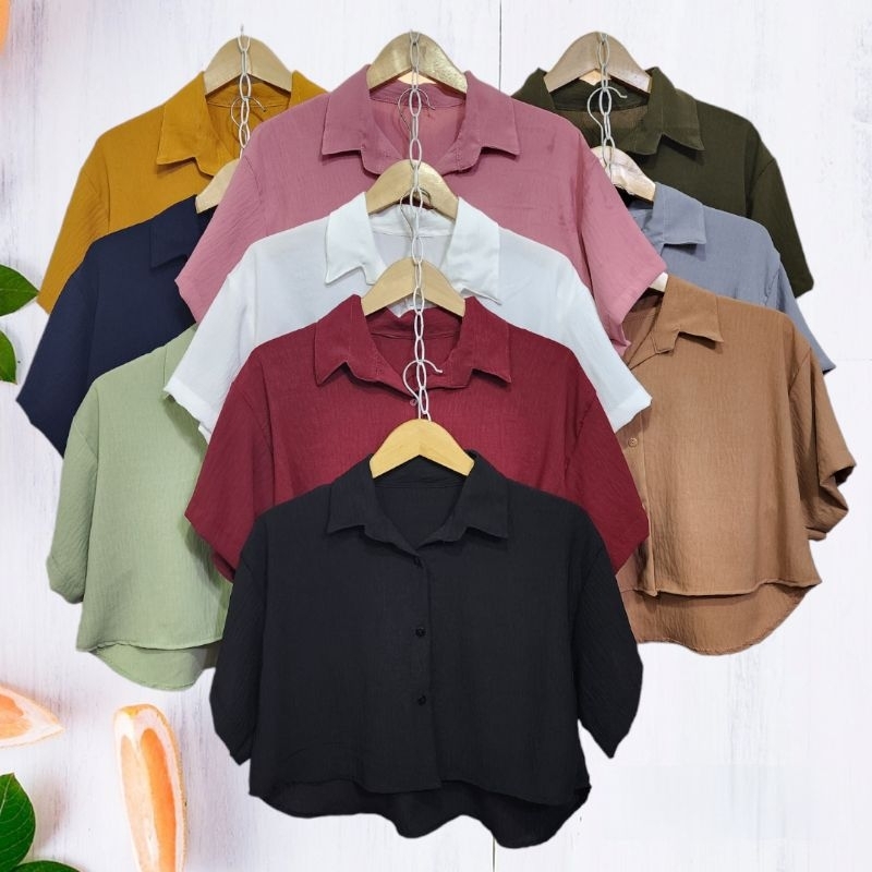 Kemeja Crop Cringkle Atasan Wanita Crop Top Jumbo Ld120 Crop Rompi Lengan Pendek&Lengan Panjang Busu