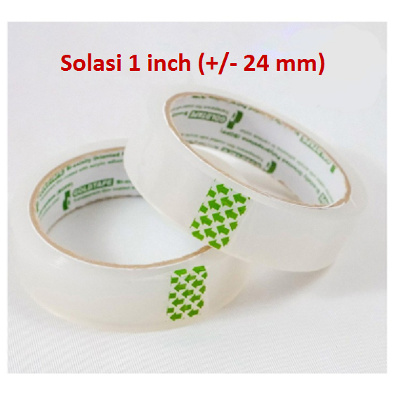 

Solasi Bening 1 Inch 24 mm Lakban Bening 24mm Solatip Selotip Opp 1" Isolasi per roll