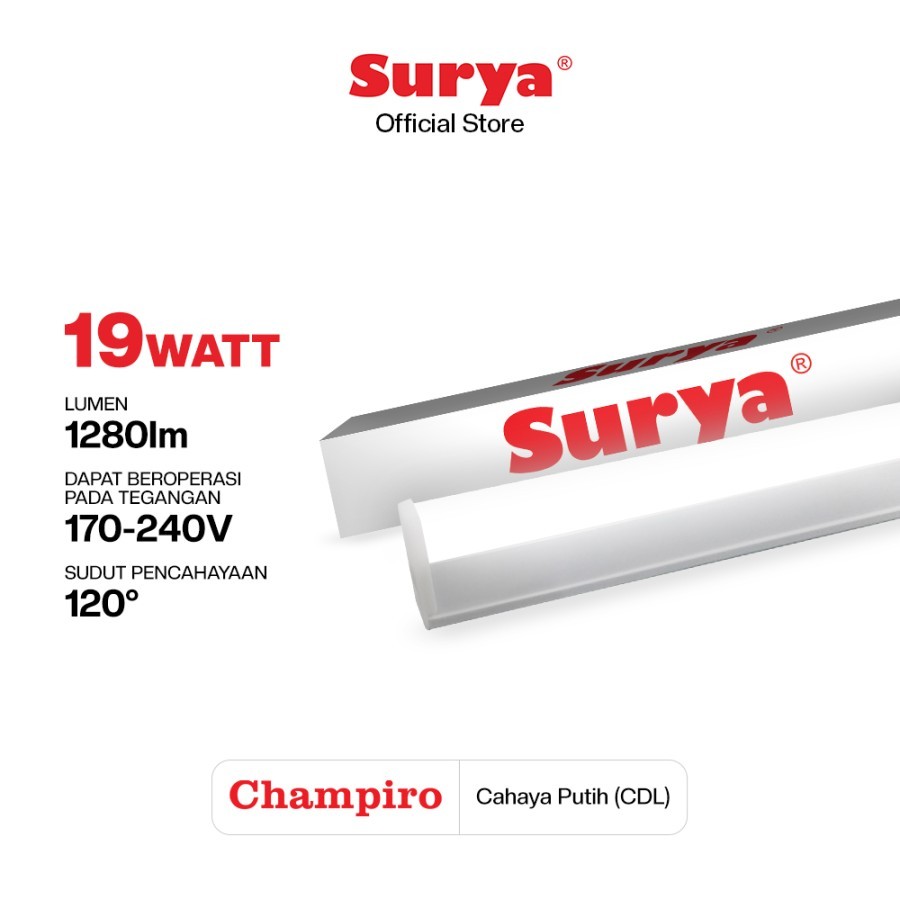 Surya Lampu Neon LED 19 Watt Champiro T5 CDL Cahaya Putih Hemat Energi 50%