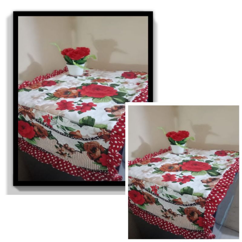 TUTUP KULKAS / TAPLAK KULKAS RENDA MOTIF SHABY MERAH
