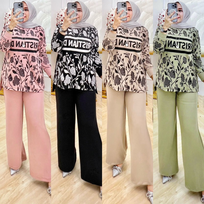 BANGKOK ZARRA*** JADORE DIOR*** ONE SET SETELAN BLOUSE & CELANA KULOT HIGHWAIST TAG LABEL KNIT KOREA