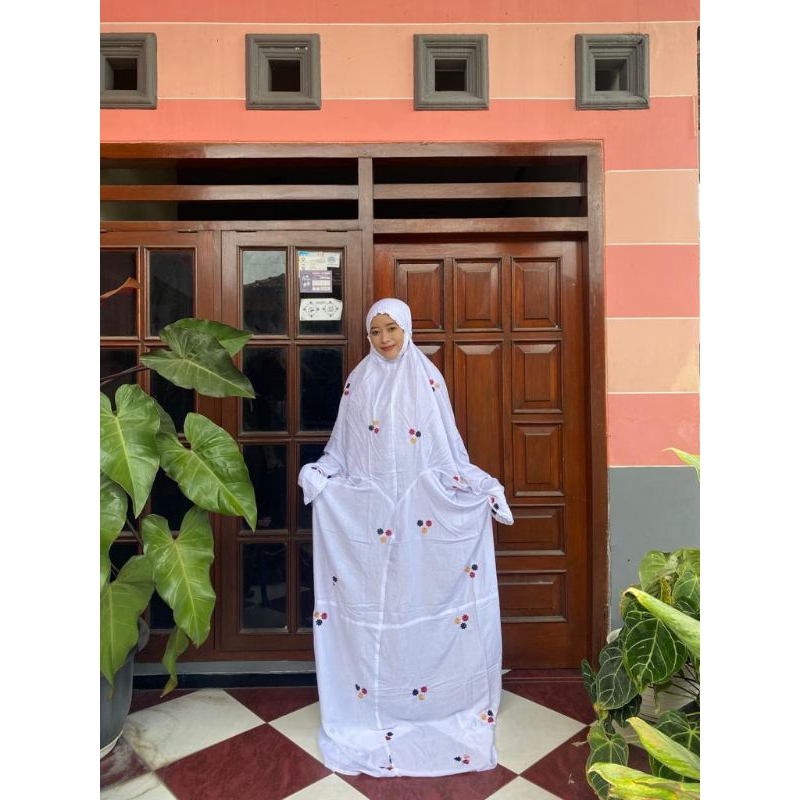mukena polos bordir bunga melati bahan rayon premium