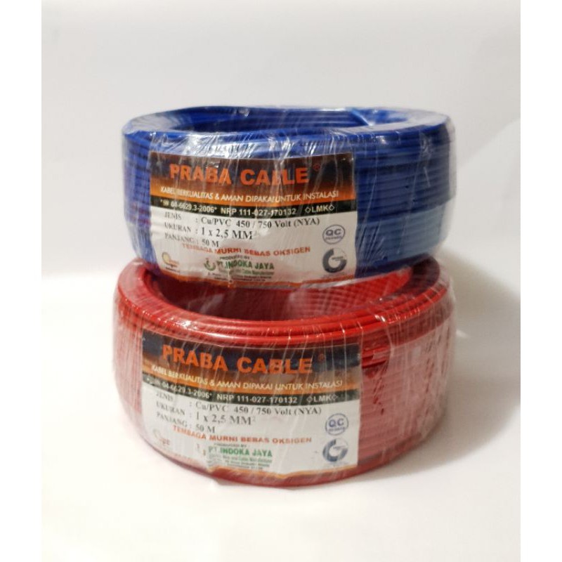 kabel NYA 1 x 2,5 x 50M merk Praba