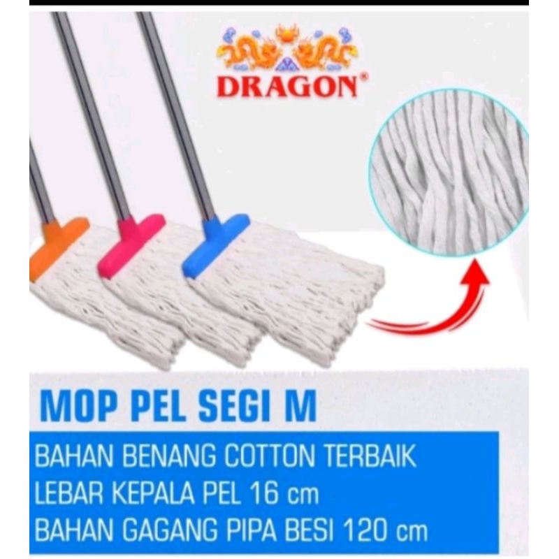 pel pelan  lantai segi medium sumbu benang lebar gagang panjang merk dragon original