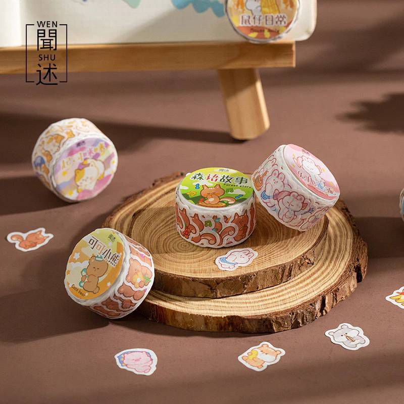 [100pcs] Sticker Washi Roll/ Stiker Washi Tape Paper Bear Rabbit/ Tempelan Dekorasi Journal Buku