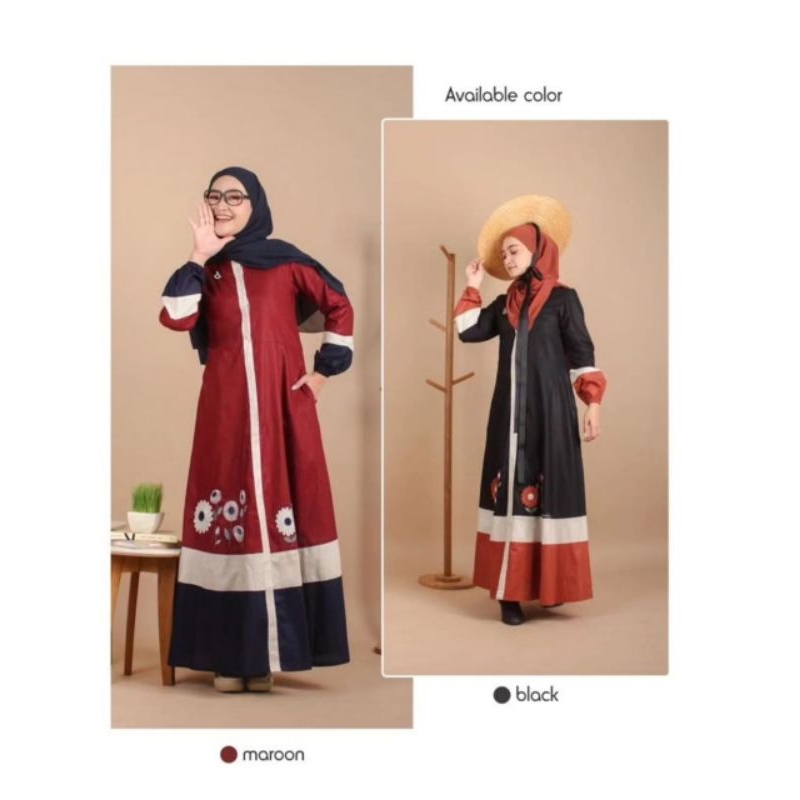 gamis wanita dewasa dannis best seller/ready gamis dannis hitam dan maroon