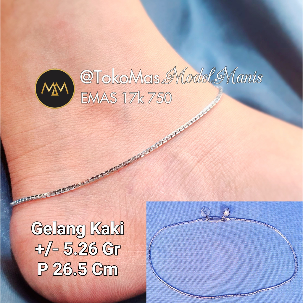 Gelang Kaki Santa Italy Emas putih 750 kadar 17k