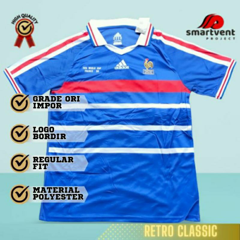Jersey Bola Retro Prancis France 1998 High Quality Grade AAA World Cup