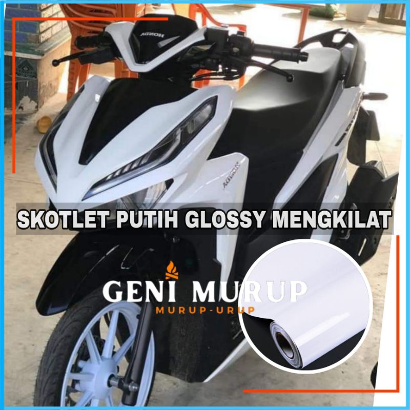 Skotlet motor putih glossy mengkilat sticker scotlite kualitas premium