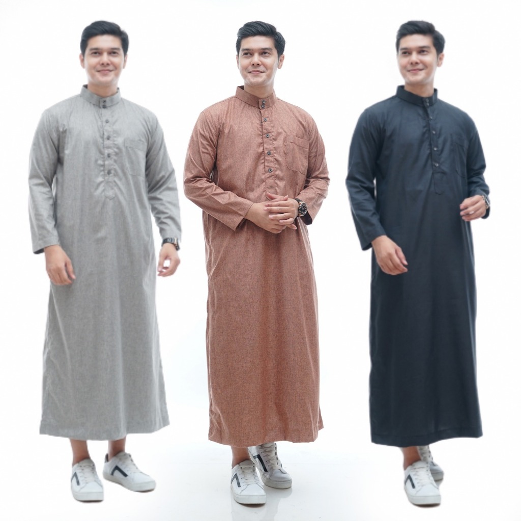 Jubah Pria Lengan Panjang Gamis Pria Dewasa Kancing Katun Madinah