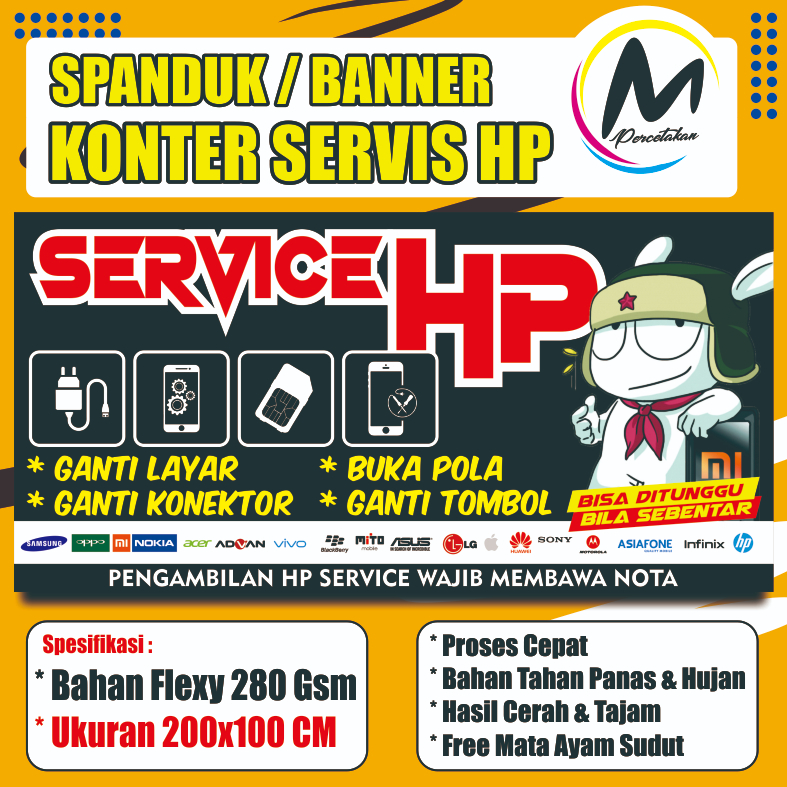Cetak Spanduk Konter Servis HP - Ukuran 200x100