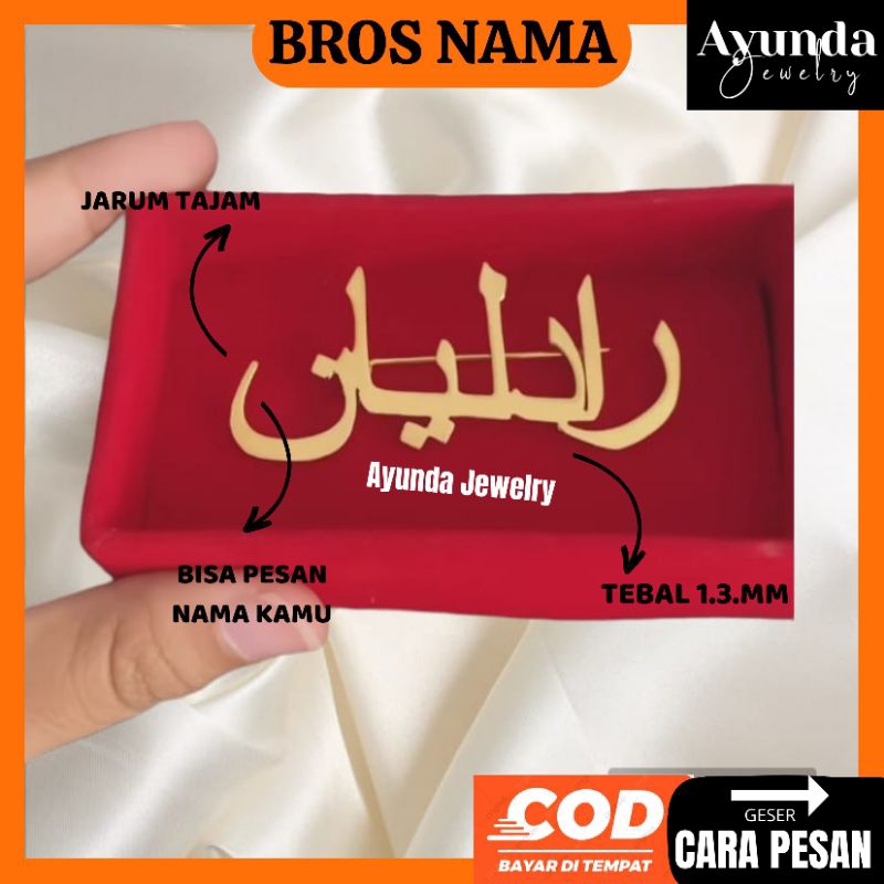 Bros Nama Custom Font Arabic Model tulisan Arab Bros lapis emas bros hijab
