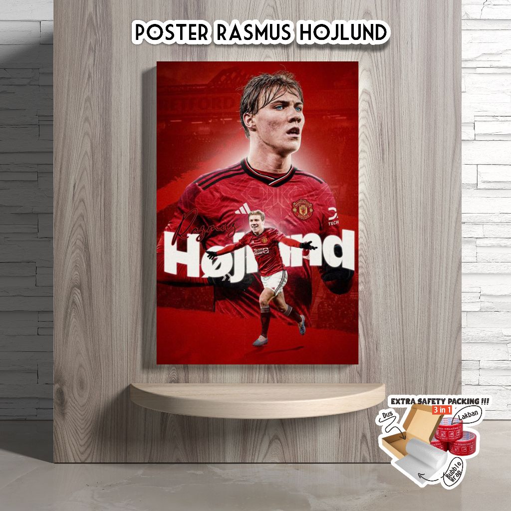 Poster Kayu Hiasan Dinding Rasmus Hojlund MU