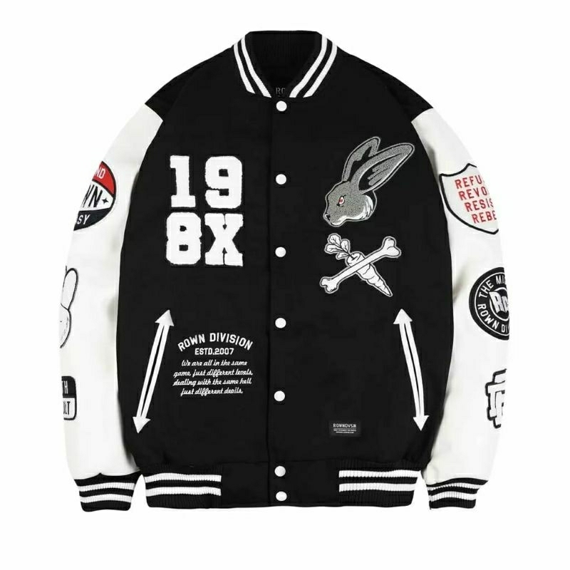 JAKET VARSITY REVOLT BLACK WHITE ROWN DVSN ORIGINAL