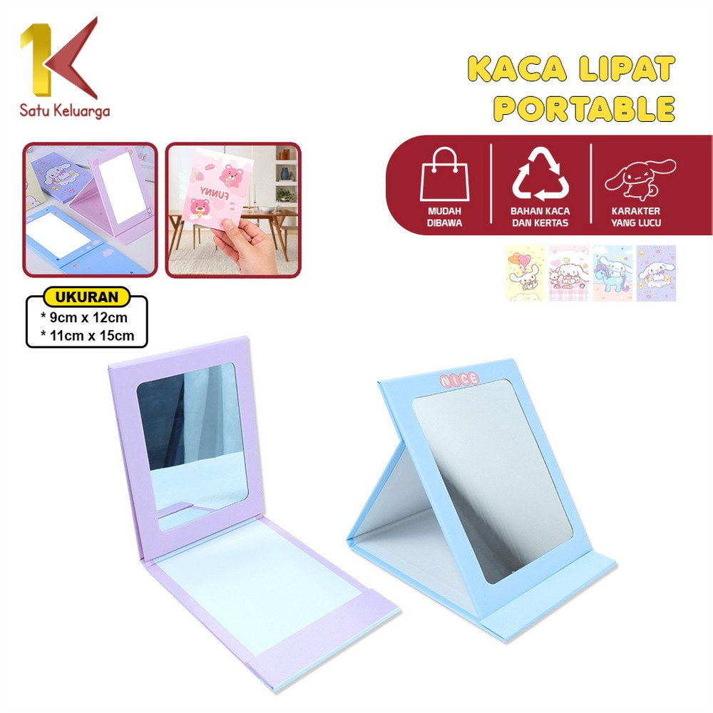 Satu Keluarga Cermin Lipat Karakter Hewan Lucu K155 Folding Mirorr Cermin Portable Model Cover Buku 