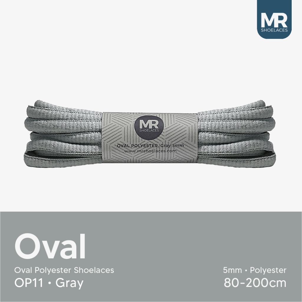 Original MR Shoelaces OP11 Gray (Abu-Abu) Tali Sepatu Polyester Oval 5mm - Panjang Tali 80cm 90cm 10