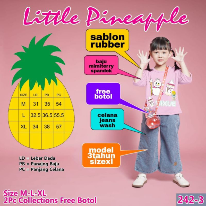 Setelan Kulot Anak Mixue Series 2-3T/ Set Baju Anak kulot jeans/ Set  Mixue Little Pineapple 242.3