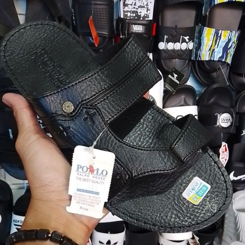 sandal cowok bahan kulit sandal pria sandal laki laki bahan kulit fyp sandal kulit sandal merk polo 