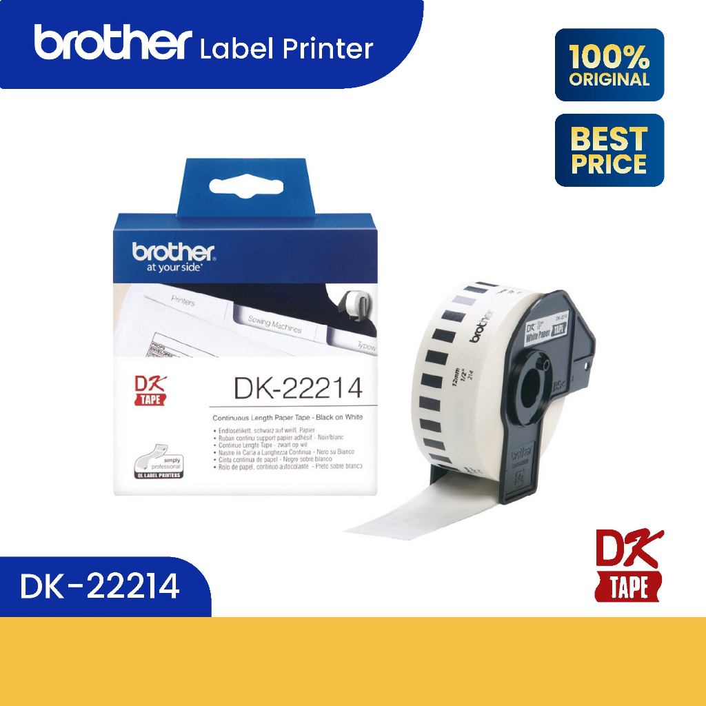 

BROTHER DK-22214 Continuous Label 12mm x 30.48m Black on White DK22214
