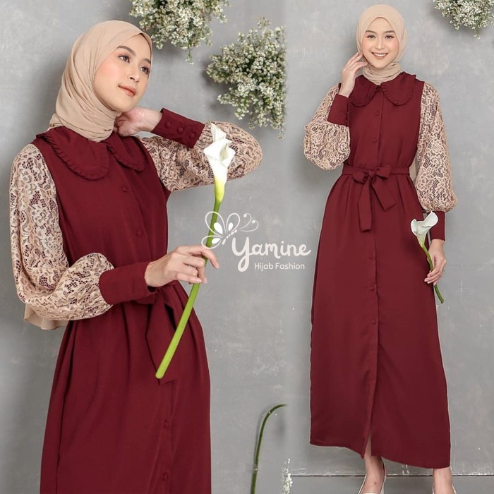 Baju Gamis Syari Wanita Andini Maxy Dress Jumbo Dres Remaja Kekinian Terbaru Bahan Wollycrep Warna N