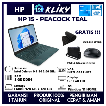 Laptop HP 15 Intel N4120 Baru 2023 Ram 8 GB