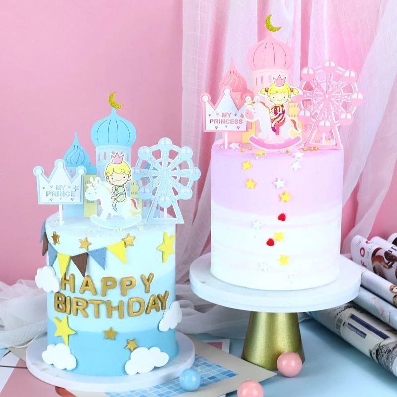 Topper Kue Castle Prince & Princess / Topper Kue Set Kertas Kastil Putri & Pangeran / Hiasan Kue Ult