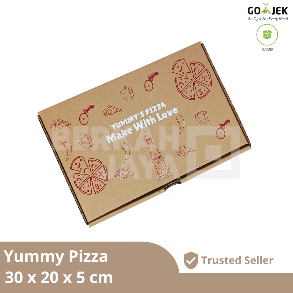 Yummy Pizza 30x20x5 cm / Kardus Corrugated / Die Cut / Box Packing Souvenir Pizza / Snack Box Pizza 