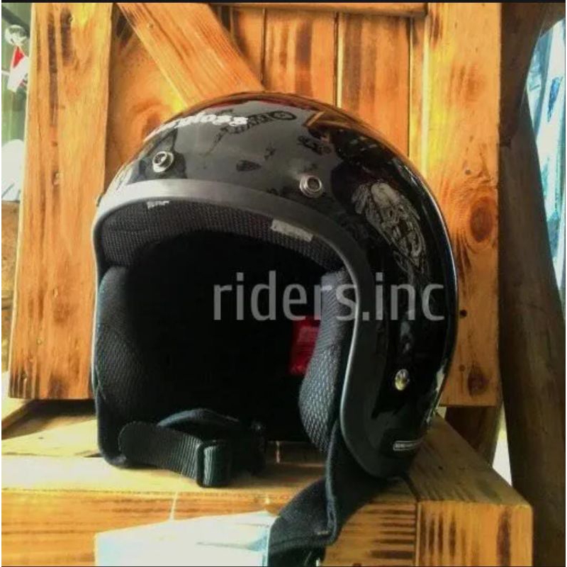 Helm Bogo Retro Cargloss Hijau Army full leher SNI