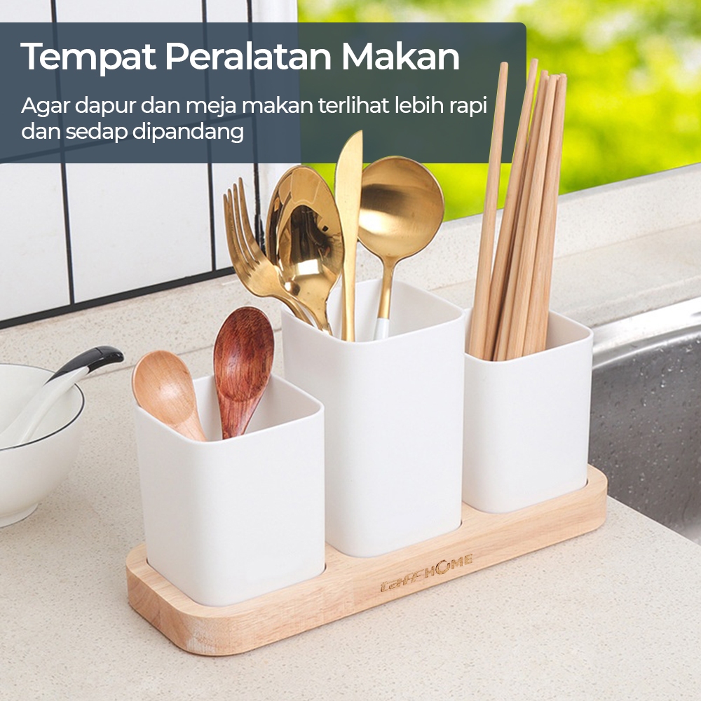 {FREE BUBBLE WRAP} Tempat Peralatan makan (sendok garpu pisau dll) Premium wooden style MEWAH - Rak 