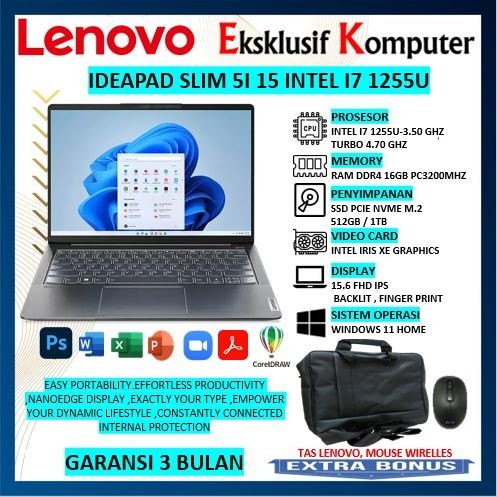 LENOVO IDEAPAD SLIM 5I 15 INTEL I7 1255U 16GB 512GB IRIS XE 15.6 FHD BL FP WIN11 STORM GREY