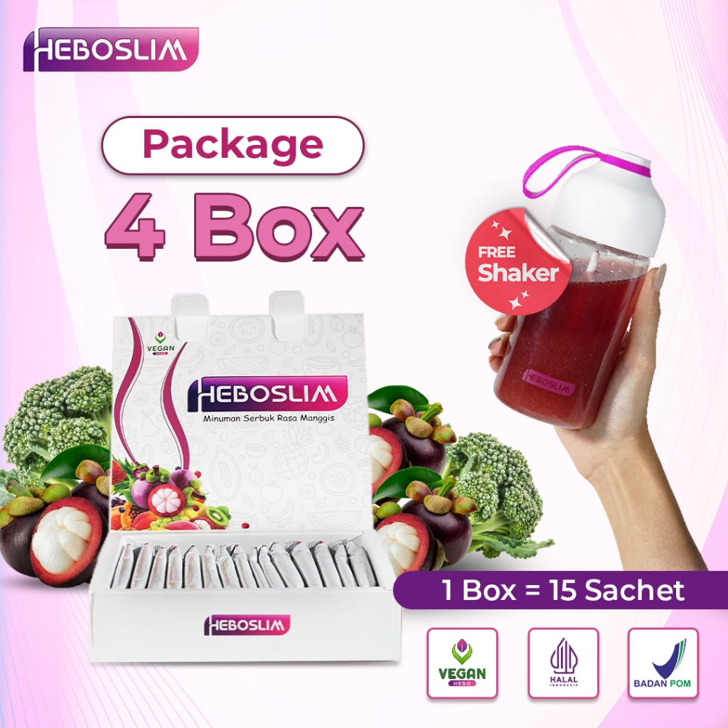 HeboSlim Vegan Fiber Drink | Diet and Detox | Pelangsing bpom | Minuman Diet | Antioksidan | 4 Box