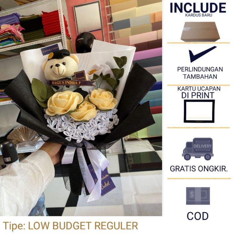 BUKET BONEKA POLISI – NOON - BUCKET BUNGA ARTIFICIAL  - BOUQET ULANG TAHUN - BUKET BONEKA BUKET WISU