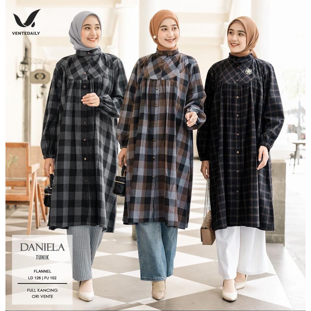 Vente Daily Daniela Tunik Wanita / Atasan Long Tunik Wanita Terbaru / OOTD Kampus Lengan Panjang / T