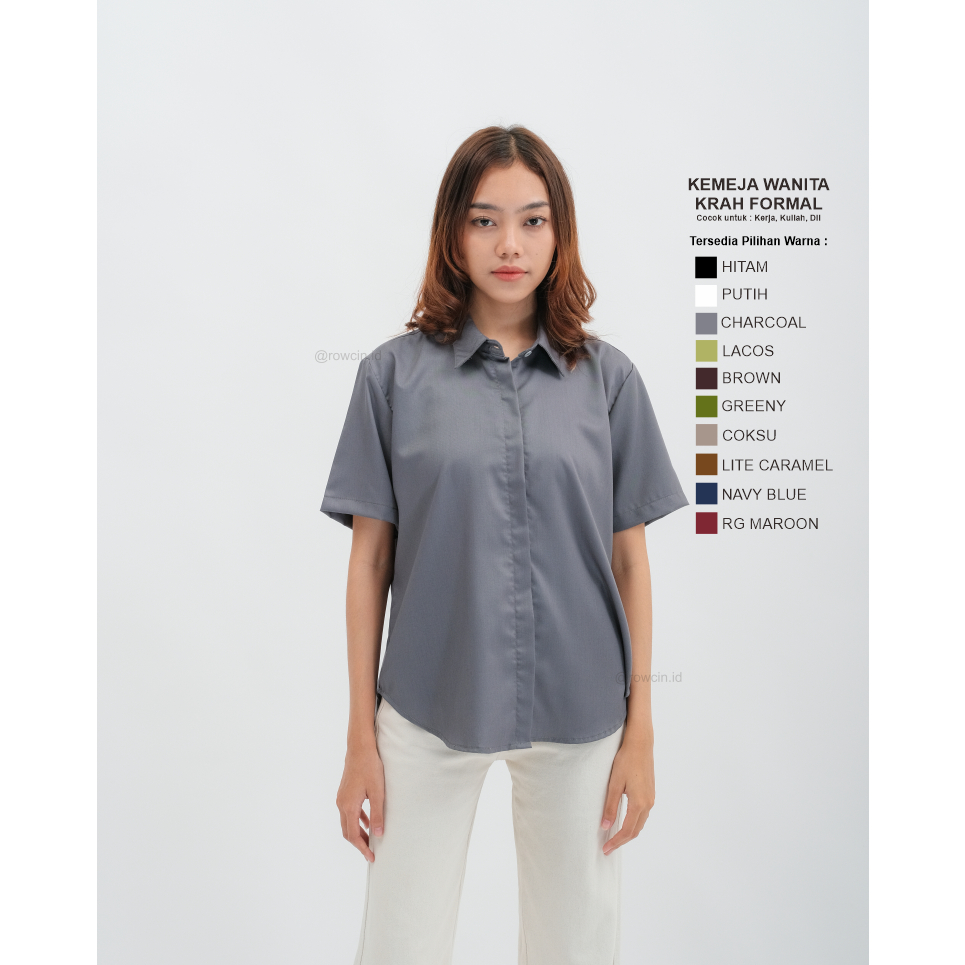 KEMEJA WANITA POLOS BAHAN KATUN PLATINUM KRAH FORMAL KEMEJA LENGAN PENDEK